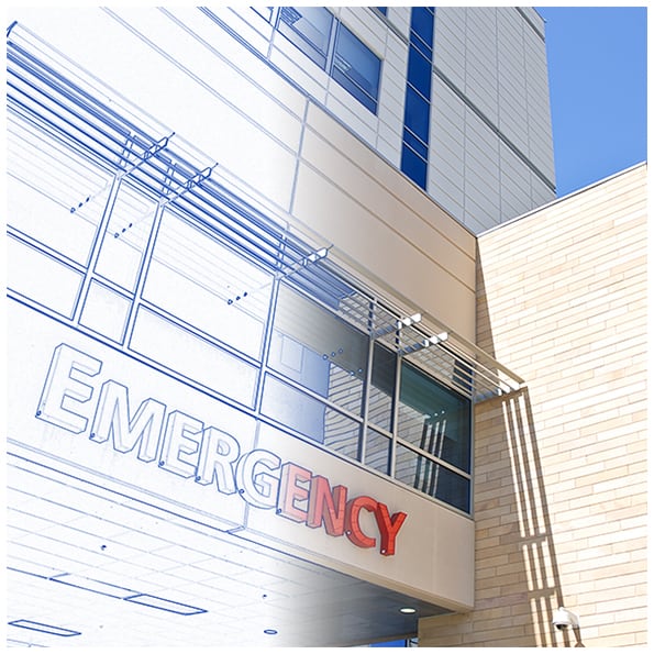 Emergency Signage above building entrance